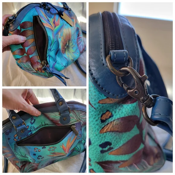 ✨️HP✨️Anuschka | Pretty Blue Multicolor Tropical Floral Convertible Satchel - Picture 13 of 16